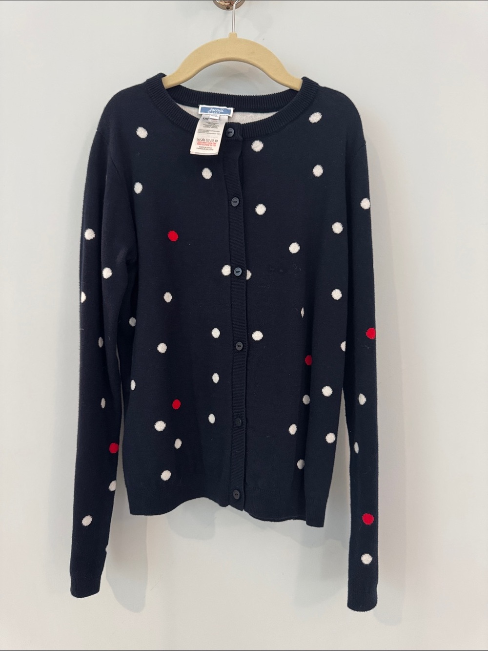 Jacadi Black Cardigan with White & Red Polka Dots